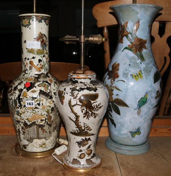 Three decalcomania lamps